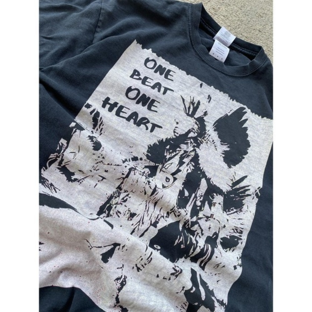 VTG One Beat One Heart Shirt Mens Medium Black Pow Wow Native Graphic Tee Roots - Picture 3 of 9